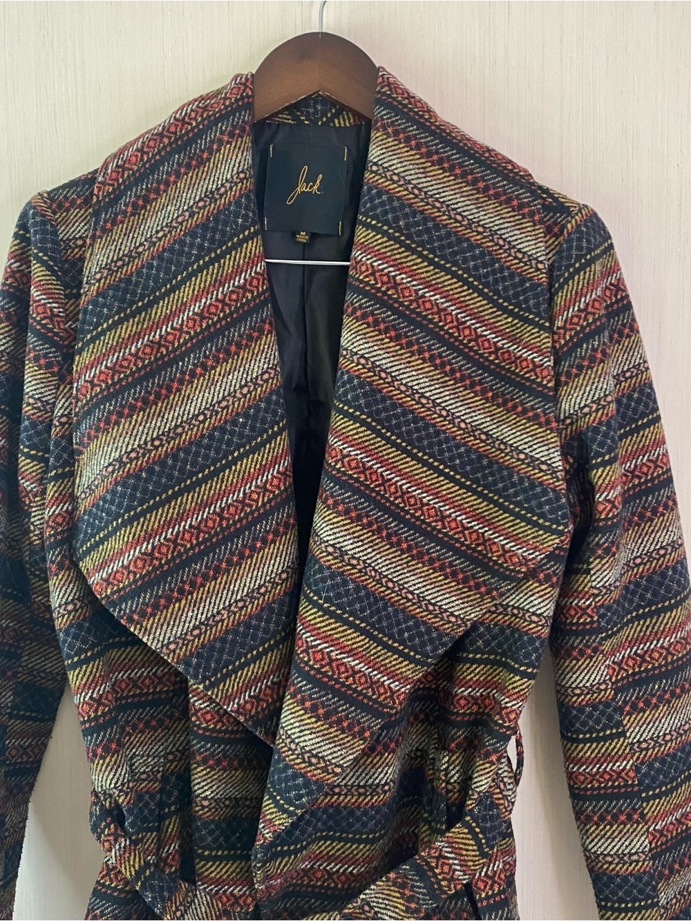 Jack by BB Dakota Women’s Multicolor Striped Belt Wrap Lined Jacket Medium - Picture 4 of 7